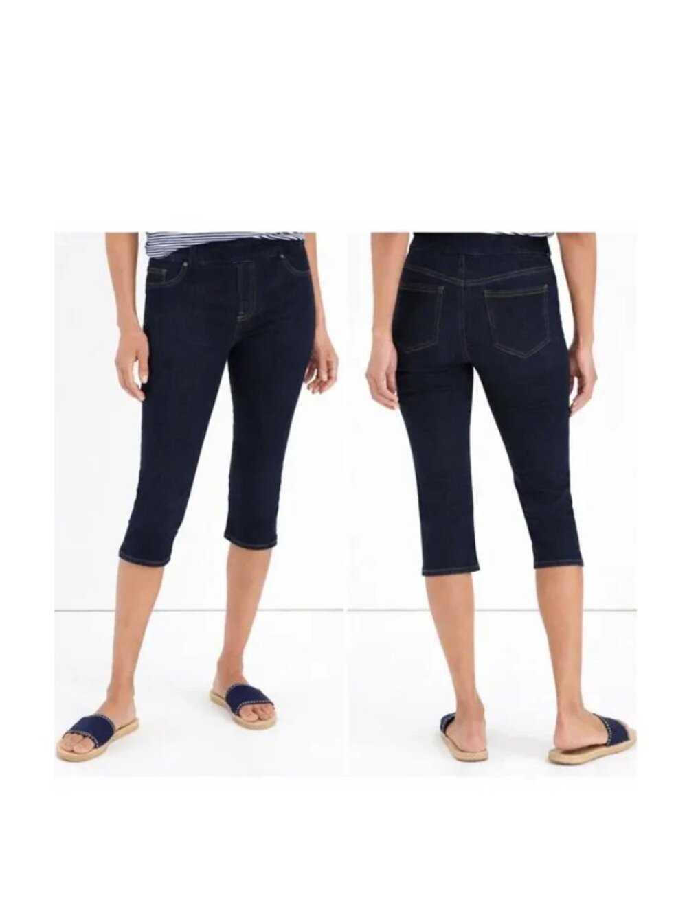 Chico's Jegging Capri Size 1 (8) Stretch Pull On Dark Wash